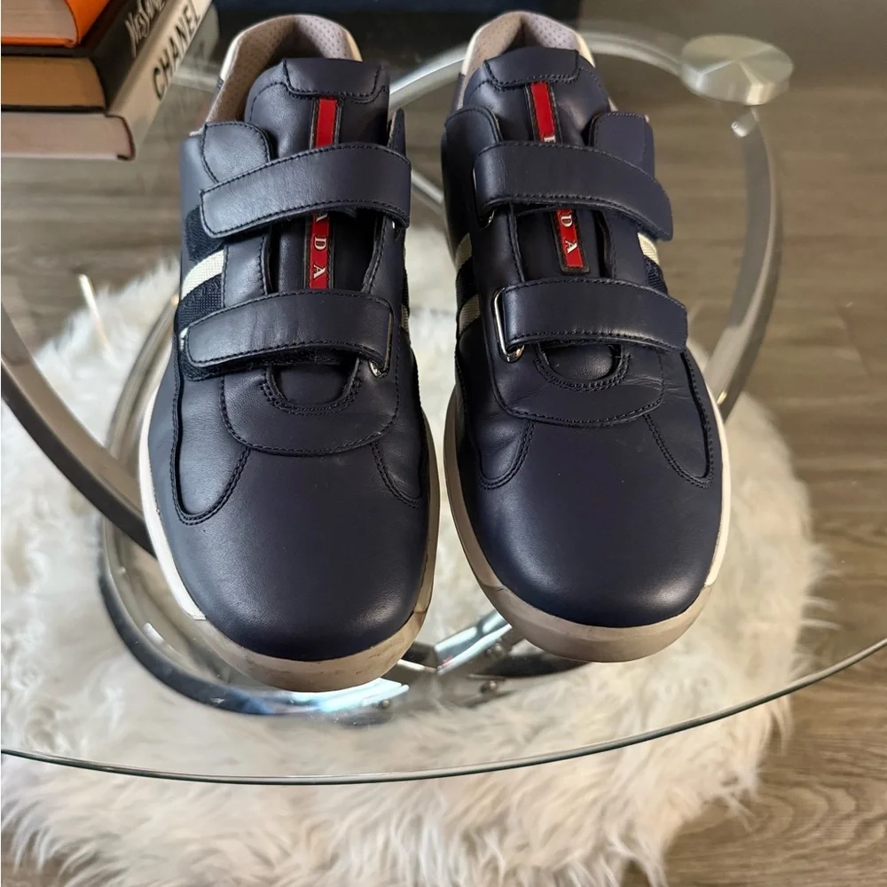 Prada Men's Navy Sneakers with White and Red Details - Picture 4 of 13